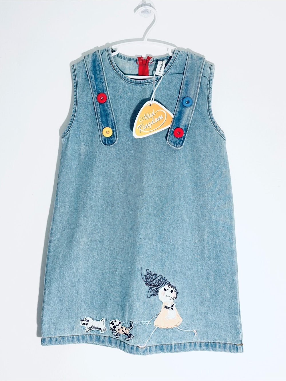 NWT Mud Kingdom Retro Y2K Style Mismatched Button Denim Dress 7-8Y 140